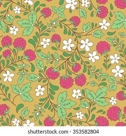 Seamless background with raspberry. Vector illustration.