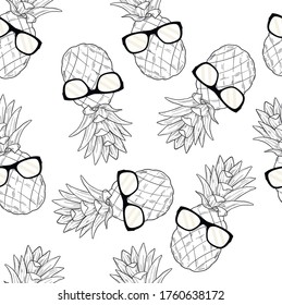 Seamless background with realistic pineapple in glasses. Ideal for invitations, greeting cards, wrapping paper, posters, fabric prints. Vector illustration.