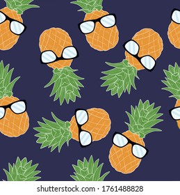 El fondo es impecable con piña realista en gafas. Ideal para invitaciones, tarjetas de felicitación, papel envolvente, carteles, impresiones de tela. Ilustración vectorial.