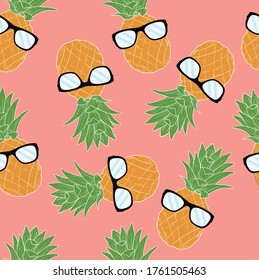 Seamless background with realistic pineapple in glasses. Ideal for invitations, greeting cards, wrapping paper, posters, fabric prints. Vector illustration.