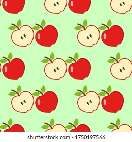 Seamless background of red apple. Vector illustration.