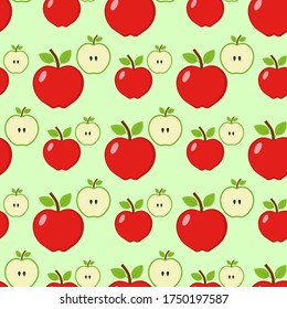 Seamless background of red apple. Vector illustration.
