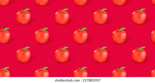 Seamless background with red apples. 3d vector seamless pattern