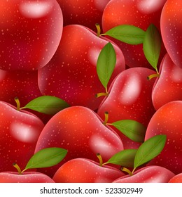 Seamless background with red apples and leaves. Vector illustration