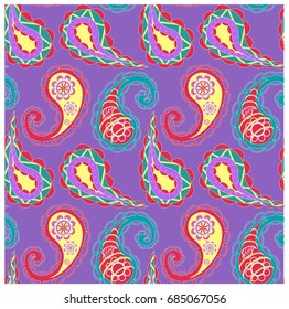 Seamless background red, blue turkish, yellow, violet cucumber on blue stock vector illustration