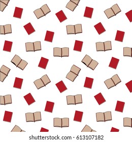 Seamless background with red books. Flat vector illustration
