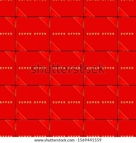 Seamless background, red boxes with ribbons in the corners. Golden text. Sales, online business, web banner, online advertising, marketing.