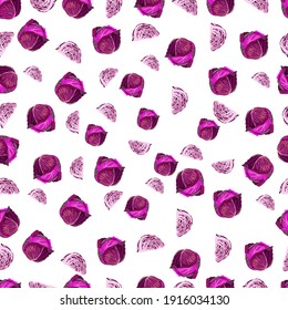 Seamless background of red cabbage. Cabbage. Leafy vegetable. Fresh organic and healthy, diet and vegetarian food. Vector illustration.