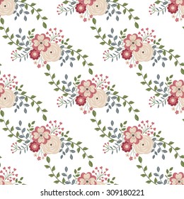 Seamless background with red flowers on a white backgroun