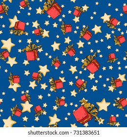 seamless background with red gift box and stars
