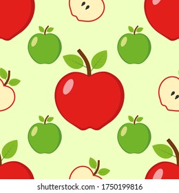 Seamless background of red and green apple. Vector illustration.
