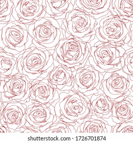 Seamless background of red hand-drawn roses, vector