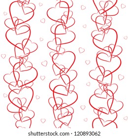 Seamless background with red hearts on white background