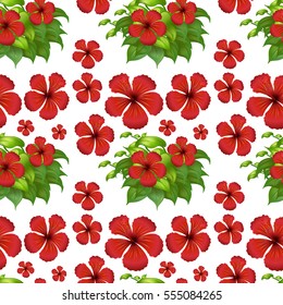 Seamless background with red hibiscus flowers illustration