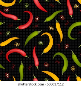 Seamless background of red hot chili peppers with seeds. Pattern.