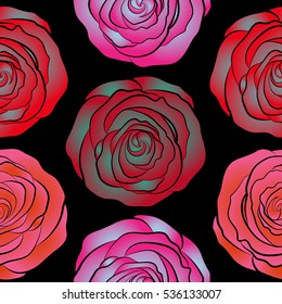 Seamless background in red, orange and pink roses.