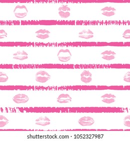 Seamless background of red, pink, black lips on retro pop up grunge brush  background. Stylish gothic endless wrapping paper for Valentine day adult sex shop merchandise. Vector.   