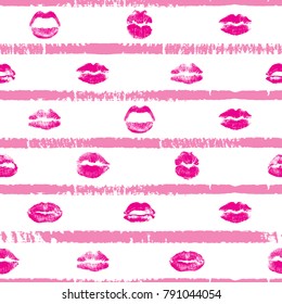 Seamless background of red, pink, black lips on retro pop up grunge brush  background. Stylish gothic endless wrapping paper for Valentine day adult sex shop merchandise. Vector.   