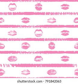 Seamless background of red, pink, black lips on retro pop up grunge brush  background. Stylish gothic endless wrapping paper for Valentine day adult sex shop merchandise. Vector.   