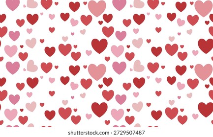 Fundo sem emenda com corações vermelhos e cor-de-rosa de vários tamanhos. Padrão de vetor romântico clássico do Dia dos Namorados para papel de parede, tecido e scrapbooking.