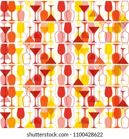 Seamless background with red, pink and orange wine glasses. Bright colors pattern for web, poster, textile, print and other design