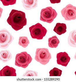 Seamless background with red and pink roses. Vector illustration.