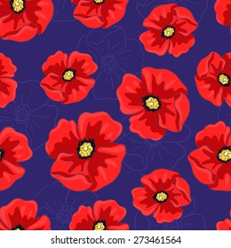 Seamless background with red poppies