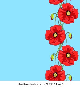 Seamless background with red poppies