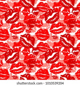 Fondo incomparable con huellas rojas de lápiz labial para el Día de San Valentín, ilustración vectorial.
