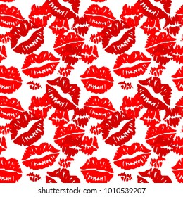 Fondo incomparable con huellas rojas de lápiz labial para el Día de San Valentín, ilustración vectorial.