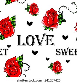 Seamless background with red roses