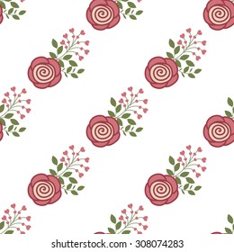 Seamless background with red roses on a white background