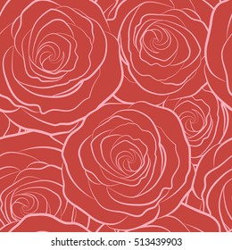 Seamless background in red roses silhouette. Vector seamless background with colored spots.