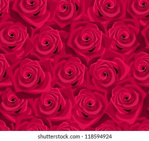 Seamless background with red roses. Vector illustration.