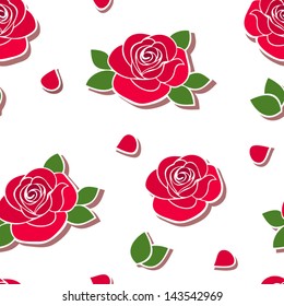 Seamless background with red roses. Vector illustration.