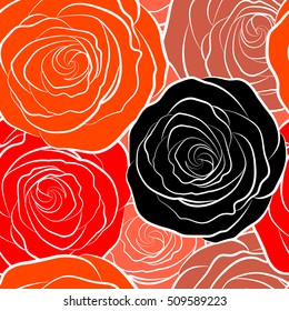 Seamless background in red roses. Vector seamless background with colored spots.