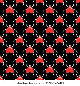 Seamless background with red spiders. Design for Valentines Day, Halloween. Vector illustration