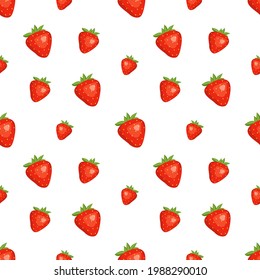 Seamless background with red strawberries. Cute summer or spring print. Festive decoration for textiles, wrapping paper and design. Vector flat illustration