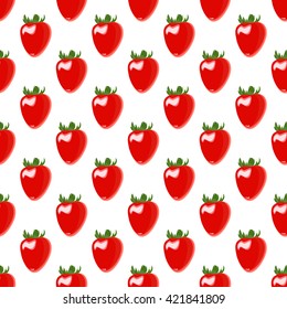 Seamless background with red strawberries. Cute vector strawberry pattern.