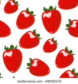 Seamless background with red strawberries. Cute vector strawberry pattern.