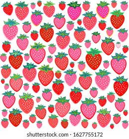 Seamless background with red strawberries. Image of delicious ripe strawberries.  Fresh organic food concept. Fruit background. Strawberry on white background. Vector illustration