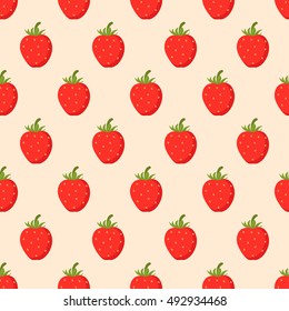 Seamless background with red strawberries on  color ivory background