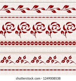 Seamless background with red stripes and roses elements