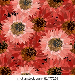 Seamless background with red sunflowers