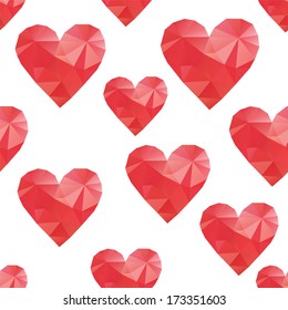 Seamless background with red trigonal polygonal hearts