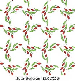 Seamless background with red tulips 2. Endless pattern with flowers on white background. Vector image. 
