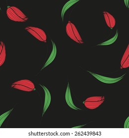 seamless background of red tulips hand-drawn