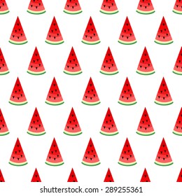 Seamless background with red watermelon slices. Cute fruit pattern. Summer vector illustration. 