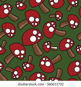 Seamless Background of Red and White Polkadot Mushrooms
