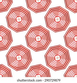 Seamless background with red and white striped beach umbrella icons
